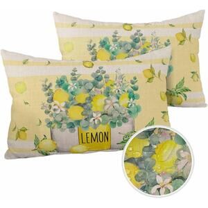 Eucalyptus Leaves Outdoor Pillow Covers Pack of 2, Yellow Stripes Vase Lemon Wat
